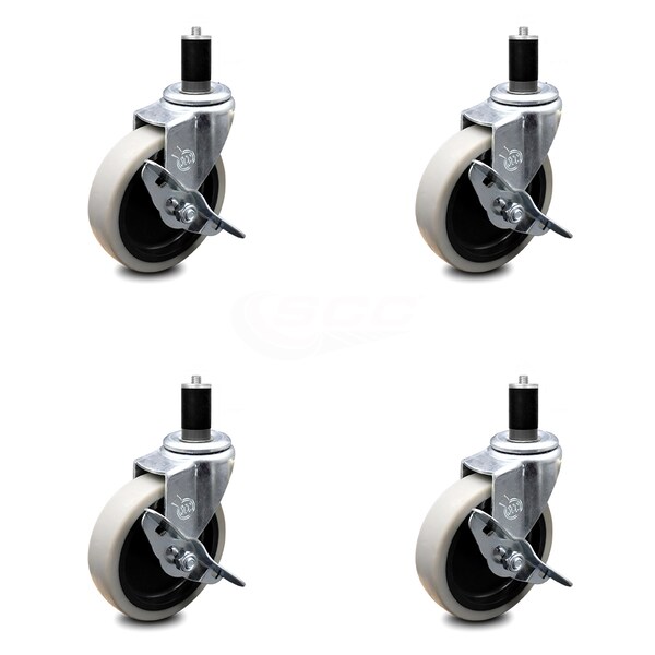4 Inch Thermoplastic Wheel 1-1/2 Inch Expanding Stem Caster with Brakes, 4PK